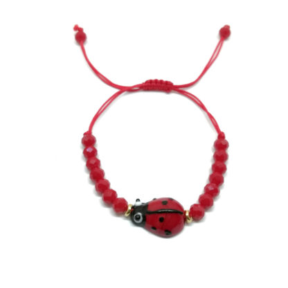 Pulsera mariquita bolitas roja y dorada
