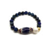 PULSERA OJO DE GATO Y PIEZA AFRICANA AZUL