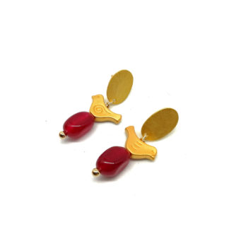 Pendiente pajarito dorado mate y piedra