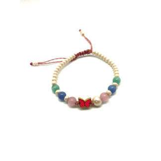 Pulsera mariposa rosa y piedras
