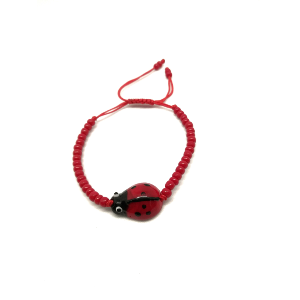 Pulsera mariquita bolitas pequeñas roja
